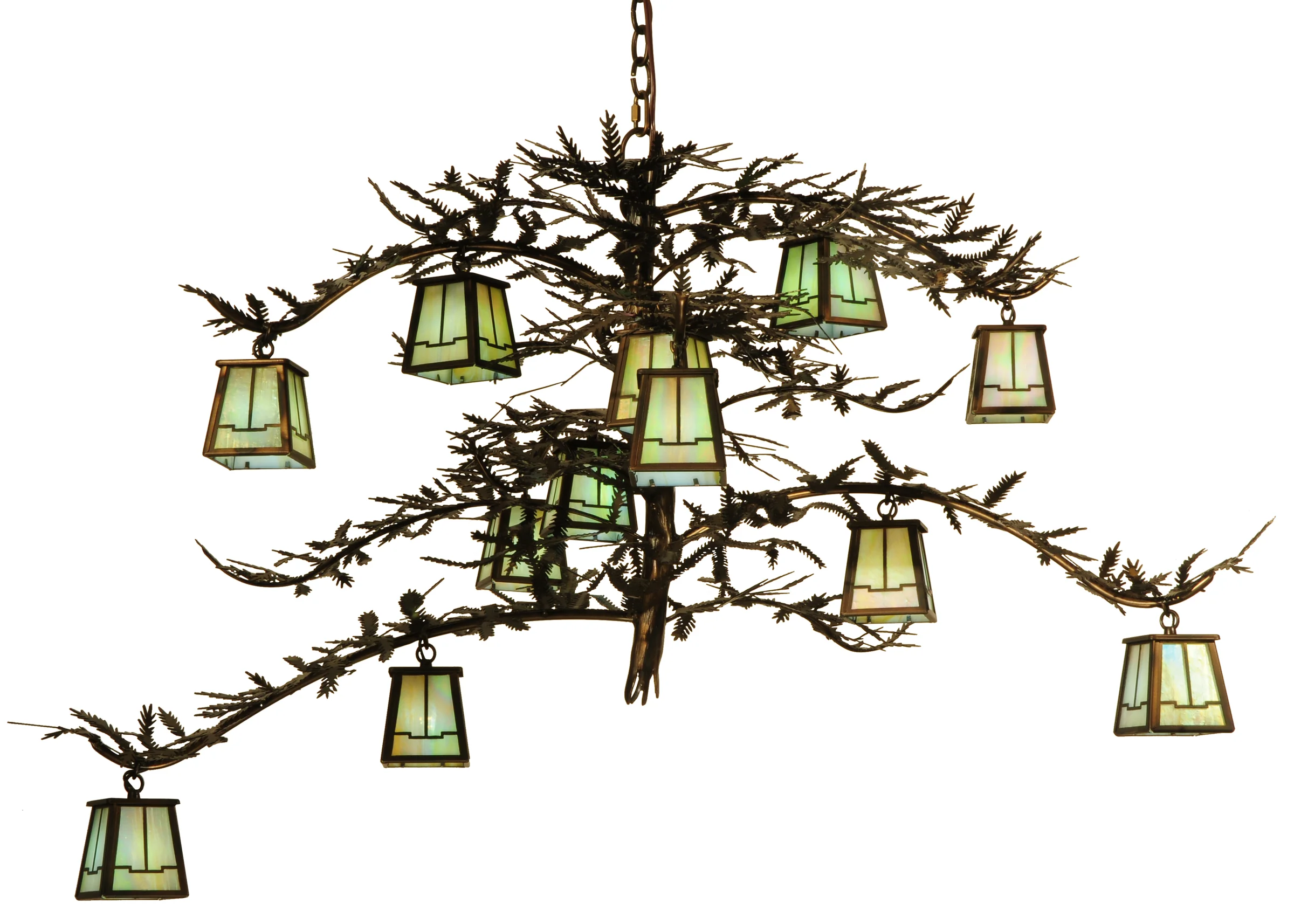 Pine Branch 12 Light Chandelier in Burinished Antique Copper
