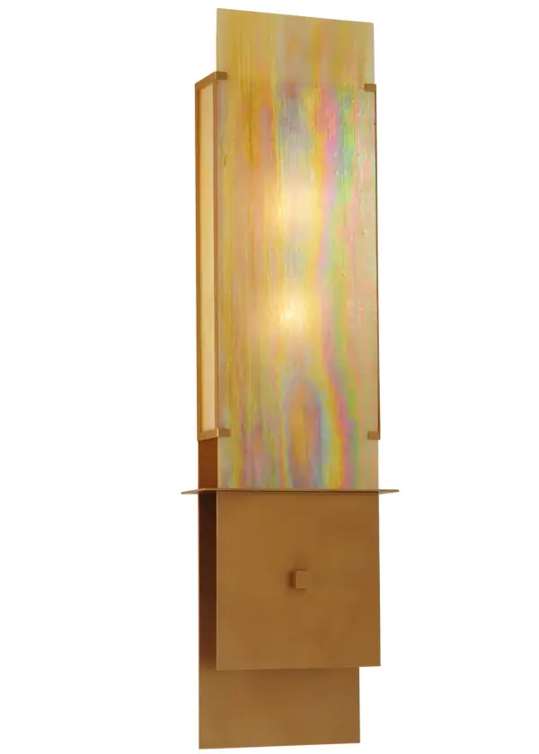 Every Meyda Tiffany item is a unique handcrafted work of art. Natural variations in the wide array of materials that we use to create each Meyda product make every item a masterpiece of its own. Photographs are a general representation of the product. Colors and designs will vary. Collection: Palissade Finish: Metallic Bronze Glass: Beige Iridescent Glass Width: 12.00" Height: 42.00" Length: 4.25" Weight: 19.00 lb Extension from Wall: 4.25" Number of Bulbs: 2 Maximum Wattage: 60.00 W Bulb Type: A19 Bulb Base: E26 Material: Steel Country of Origin: USA Safety Listing: Wet Safety Rating: Wet
