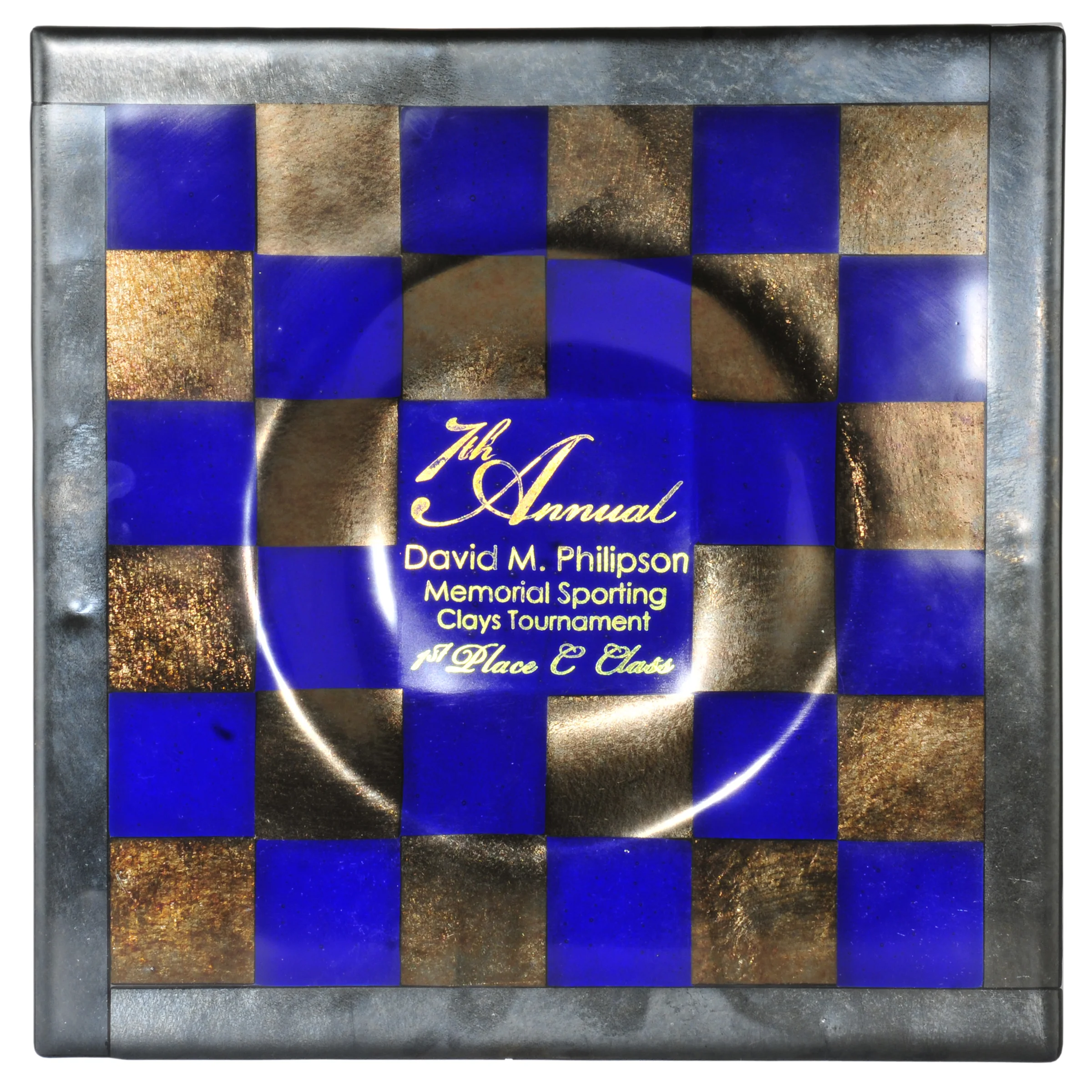 Metro Fusion Personalized Plate in Gold Irid/Silver Irid/Blue