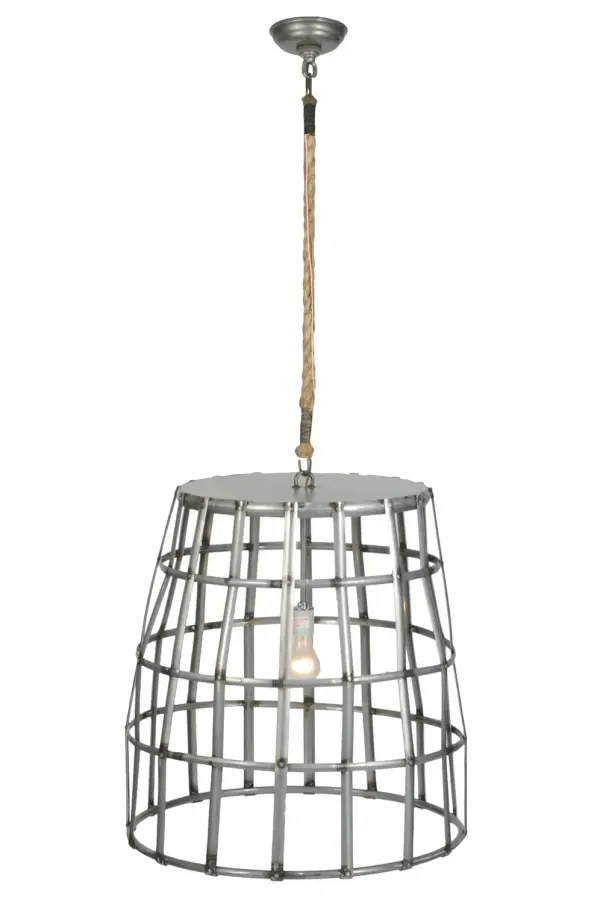 Minimalist charm blends with rustic beauty. This classic pendant is inspired by vintage baskets traditionally bound with wooden staves and used for gathering peaches, apples and other fruits. The solid steel frame and hardware are featured in a Raw Steel finish and reveal a Customer supplied Medium based Edison Lamp. Custom crafted by highly skilled artisans in our manufacturing facility upstate New York, this 21.75-inch wide fixture is UL and cUL listed for damp and dry locations. Custom sizes, designs and finishes are available, as well as dimmable lamping options. Collection: Basket Finish: Steel Glass: Grey,Clear Notes: Custom Crafted In Yorkville, New York Please Allow 30 Days Width: 21.75" Height: 27.25" Length: 21.75" Weight: 16.00 lb Extension from Wall: 8.00" Number of Bulbs: 1 Maximum Wattage: 100.00 W Bulb Type: A19 Bulb Base: E26 Material: Steel Country of Origin: USA Safety Listing: Damp Safety Rating: Damp