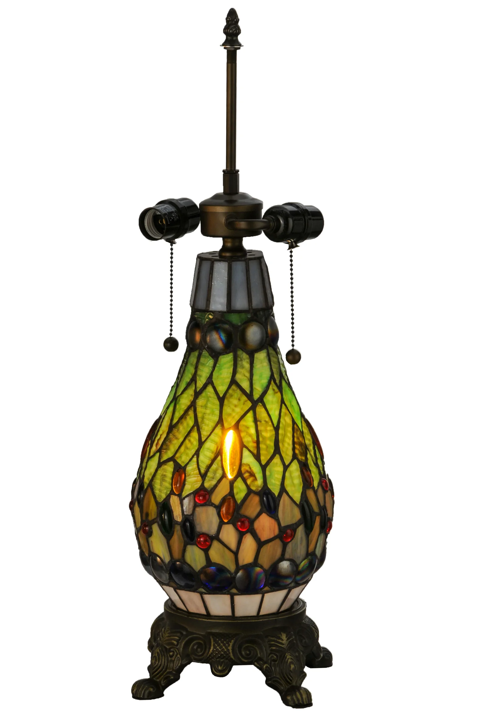 Tiffany Mosaic Three Light Table Base in Antique Brass