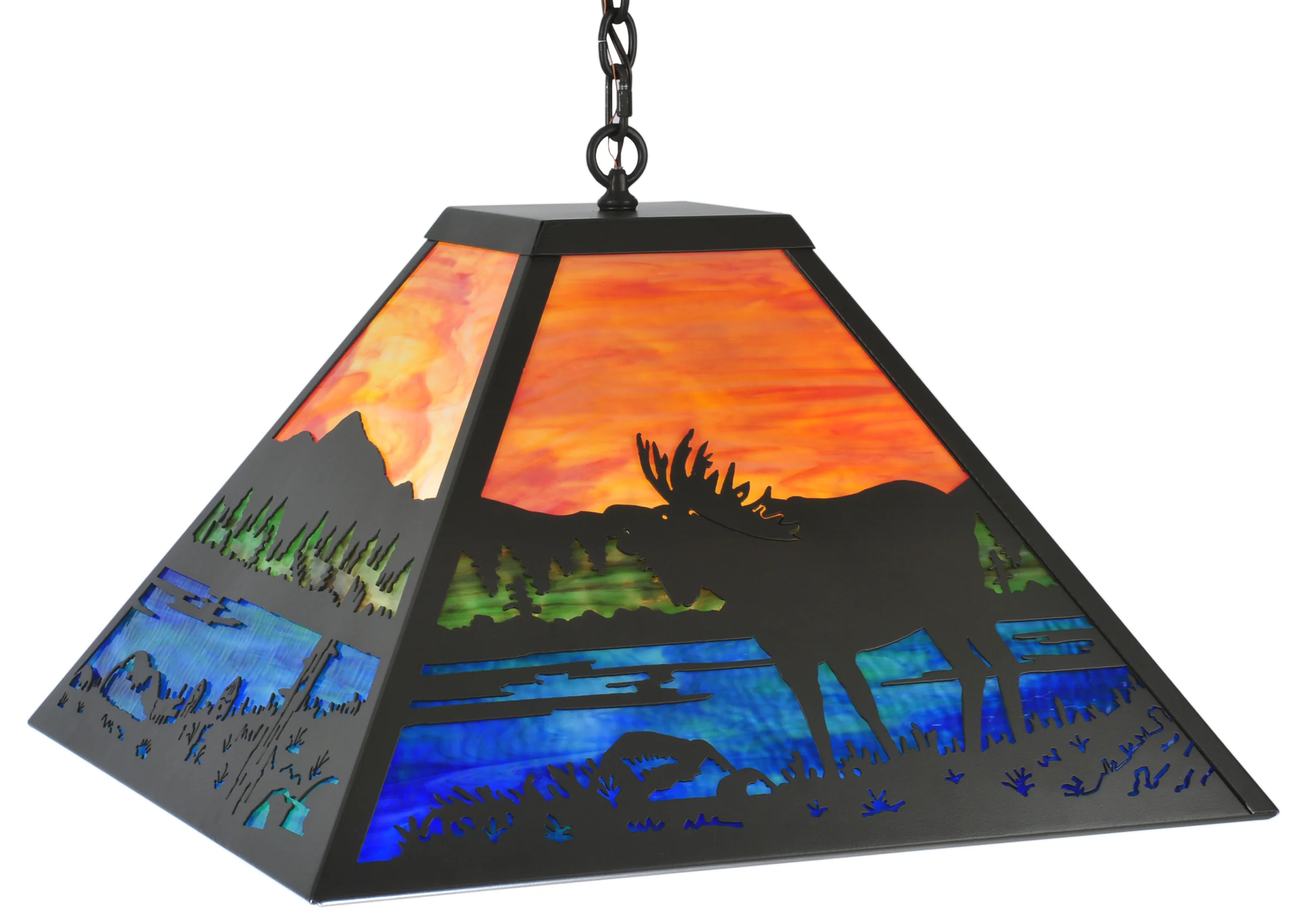 24"Sq Moose at Lake Pendant