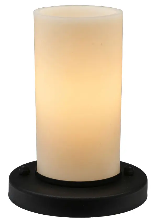 Affix this accent light to any table top and hardwire it directly to your power source to enjoy the soft glow of a 15 watt candelabra light bulb without the worry of tipping or sliding. A variety of finishes and candle colors are available. It can also be custom ordered as a plug in lamp with either an in line switch in base turn switch. Hand crafted in Yorkville NY by Meyda. Collection: Cilindro Finish: Textured Black Glass: Ivory Idalight (Frosted Outside) Notes: Custom Crafted In Yorkville, New York Please Allow 30 Days Width: 6.00" Height: 9.00" Length: 6.00" Weight: 1.00 lb Extension from Wall: 4.00" Number of Bulbs: 1 Maximum Wattage: 15.00 W Bulb Type: B10 Bulb Base: E12 Material: Steel Country of Origin: USA Safety Listing: Damp Safety Rating: Dry