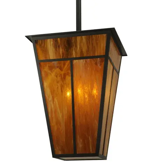 Inspired by the Arts and Crafts movement; this statuesque pendant features a Honey Art Glass Shade with a striking Mission straight line design. The bold diffuser is complemented with hardware; frame and decorative accents highlighted in a Timeless Bronze finish. Perfect for illuminating any room in a commercial or residential setting; the fixture is handcrafted by highly skilled artisans in the Yorkville; NY manufacturing facilities. Custom sizes; styles; colors and dimmable energy efficient lamping options are available. The 36-inch pendant is UL and cUL listed for damp and dry locations. - alternate view