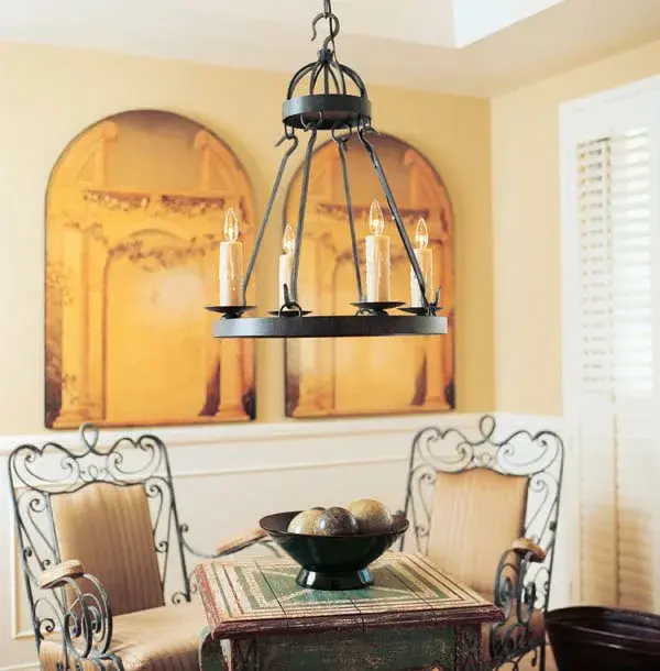 Blending an exquisite style with a rich distinguished look; the Lakeshore features a Antique Iron Gate finished steel ring that provides timeless beauty and beautiful illumination. Four Ivory faux candlelights perched on bobeches; make this fixture ideal for illuminating dining areas; conference tables; lobbies and other residential and commercial spaces. The fixture is handcrafted by artisans in the USA in our manufacturing facility in Yorkville; New York. Custom colors; styles and sizes are available; as well as dimmable energy efficient lamping options such as LED. The fixture is UL and cUL listed for damp and dry locations.