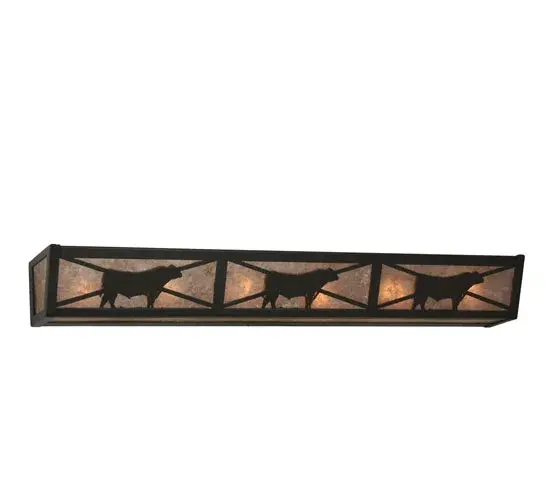 Every Meyda Tiffany item is a unique handcrafted work of art. Natural variations in the wide array of materials that we use to create each Meyda product make every item a masterpiece of its own. Photographs are a general representation of the product. Colors and designs will vary. Collection: Steer Finish: Timeless Bronze Glass: Silver Mica Notes: Custom Crafted In Yorkville, New York Please Allow 30 Days Width: 36.00" Height: 4.50" Length: 5.50" Weight: 8.00 lb Extension from Wall: 5.50" Number of Bulbs: 6 Maximum Wattage: 60.00 W Bulb Type: A19 Bulb Base: E26 Material: Steel Country of Origin: USA Safety Listing: Damp Safety Rating: Damp - alternate view