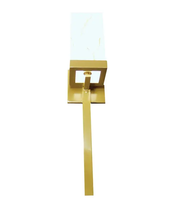 This minimalist wall sconce is a cool lighting accent for any room or space. A cube-like Statuario Idalight diffuser is perched on a square bobeche which is complemented with a stem and matching backplate in an Antique Copper finish. Handmade in the USA. Custom choices include special sizes; designs; colors and dimmable energy efficient lamping options including LED. The 32-inch tall sconce is UL and cUL listed for dry and damp locations.