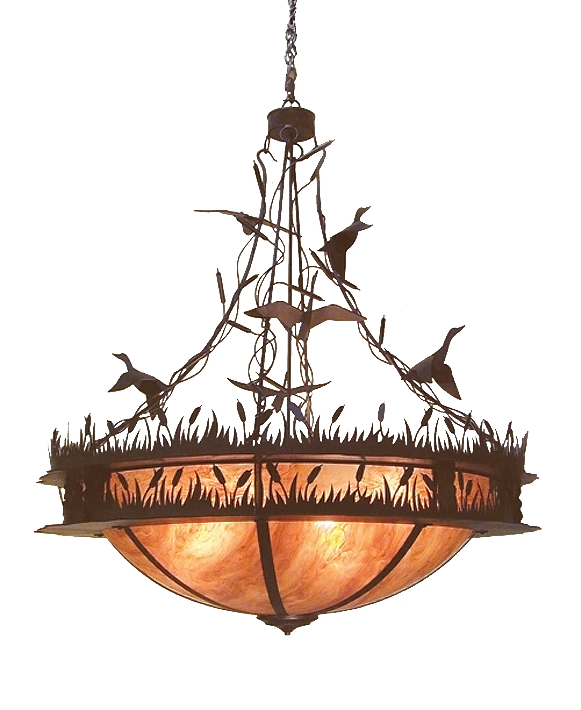 Ducks In Flight Eight Light Pendant in Chestnut