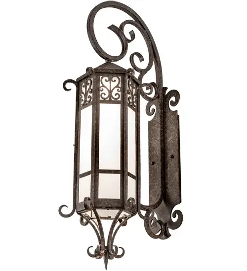 Designed to create a rich, luxurious look, this high-styled wall fixture features Frosted Seeded glass which is enhanced with scrolled accents and hardware in a Coffee Bean finish. This sconce is ideal to complement a variety of architectural styles for today's exteriors and interiors. Custom crafted in the USA, this sconce is offered in custom sizes, finishes and styles, as well as energy efficient lamping options. This wall fixture is UL and cUL listed for dry and wet locations. Collection: Caprice Finish: Coffee Bean Glass: Frosted Seeded Glass Width: 12.00" Height: 37.00" Length: 16.00" Weight: 28.00 lb Extension from Wall: 16.00" Number of Bulbs: 1 Maximum Wattage: 60.00 W Bulb Type: A19 Bulb Base: E26 Material: Steel Country of Origin: USA Safety Listing: Wet Safety Rating: Wet - alternate view