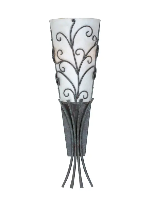 Let the Panthea Wall Sconce present you and your home with an elegant torch-like design that stands elegantly during the day and lights up brightly during the evening. An exquisite, intricate scroll-like design highlights the Statuario Idalight diffuser, while the Ash-finished hardware is designed with four curved accents. This wall fixture is perfect for illuminating corridors and foyers in fine residences, restaurants, and hotels from Charlotte, North Carolina, to Columbus, Ohio, to Phoenix, Arizona. The Panthea Wall Sconce is included in our American-made, American-designed Contemporary Lighting Collection and manufactured in Yorkville, NY. UL and cUL listed for dry and damp locations. Collection: Panthea Finish: Ash Glass: Statuario Idalight Width: 10.00" Height: 33.00" Length: 6.00" Weight: 6.00 lb Extension from Wall: 6.00" Number of Bulbs: 2 Maximum Wattage: 25.00 W Bulb Type: BA9 Bulb Base: E12 Material: Steel Country of Origin: USA Safety Listing: Dry Safety Rating: Damp
