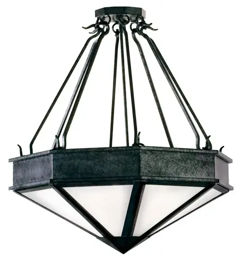 Rustic appeal and timeless charm are married to create this eye-catching pendant. A Statuario Idalight diffuser is complemented with a sturdy frame and matching hardware in a Smoke finish. Handmade by highly skilled artisans in our Yorkville, NY manufacturing facility, this striking pendant is available in custom styles, sizes and finishes. Choose from a variety of dimmable energy efficient lamping options. UL and cUL listed for dry and damp locations. Collection: Rock Finish: Graphite Pewter Glass: Statuario Idalight Width: 27.00" Height: 30.00" Length: 27.00" Weight: 38.00 lb Number of Bulbs: 4 Maximum Wattage: 60.00 W Bulb Type: A19 Bulb Base: E26 Material: Steel Country of Origin: USA Safety Listing: Dry Safety Rating: Dry
