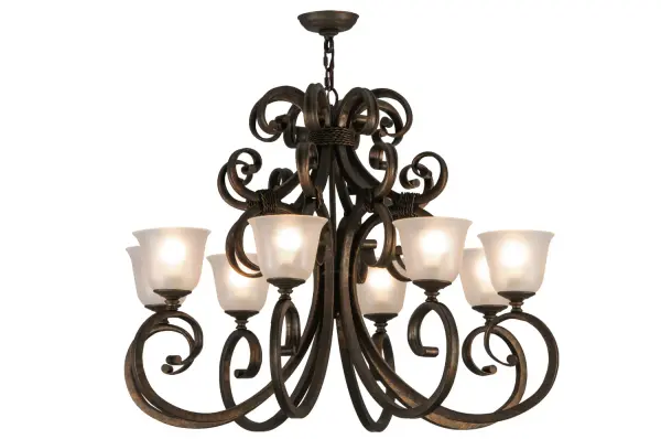 Exquisite styling and luxurious charm are reflected in this lighting masterpiece. Belvedere renders an elegant design adorned with a multitude of scrolled accents in a Gilded Tobacco finish. This sophisticated chandelier renders 8 Crystal Idalight shades perched on delicate bobeches and designed for beautiful ambient lighting. This chandelier is perfect for illuminating lobbies, dining rooms and other spaces. Custom sizes, styles and colors are available, as well as dimmable energy efficient lamping options such as LED. This 3-foot wide fixture is UL and cUL listed for damp and dry locations. Collection: Belvedere Finish: Gilded Tobacco Glass: Crystal Idalight Width: 36.75" Height: 32.00" Length: 36.75" Weight: 48.50 lb Extension from Wall: 5.00" Number of Bulbs: 8 Maximum Wattage: 40.00 W Bulb Type: A19 Bulb Base: Medium Material: Steel Country of Origin: USA Safety Listing: Damp Safety Rating: Damp