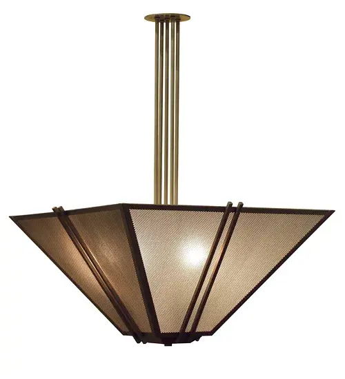 A Mission styled pendant with an inverted shade, Sand Dust features a uniquely textured diffuser enhanced with straight line motifs. The decorative accents, frame and hardware are featured in a Cajun Spice finish. Custom crafted in our manufacturing facility in Yorkville, NY. Custom sizes, styles, colors and dimmable energy efficient lamping options are available. The 36-inch wide fixture is UL and cUL listed for dry and damp locations. Collection: Sand Dust Finish: Cajun Spice Glass: Frosted Clear Glass Width: 20.00" Height: 24.00" Length: 20.00" Weight: 23.00 lb Number of Bulbs: 4 Maximum Wattage: 60.00 W Bulb Type: A19 Bulb Base: E26 Light Source: LED Material: Steel Country of Origin: USA Safety Listing: Dry Safety Rating: Damp LED