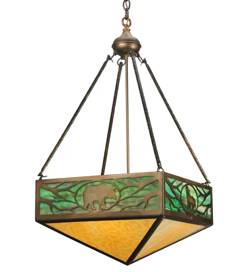 18" Square Lone Bear & Wolf Inverted Pendant