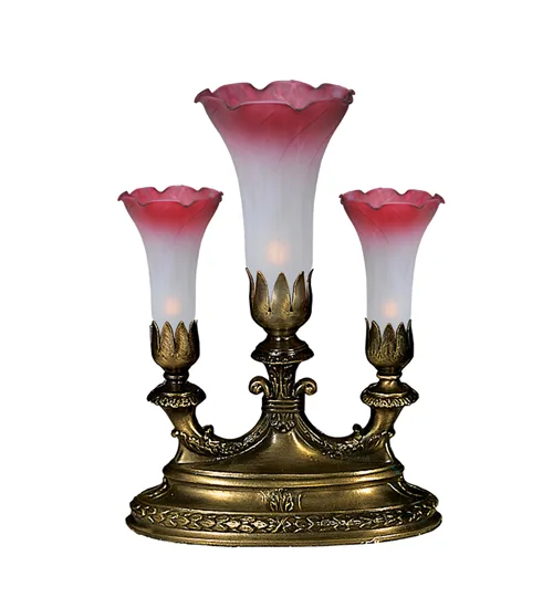 13" High Pink/White Tiffany Pond Lily 3 LT Mantelabra Accent Lamp
