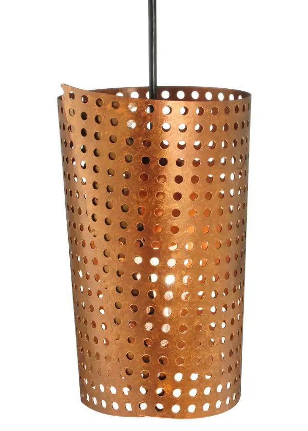 Integrating industrial styling with a cool contemporary look, a curvaceous pierced metal diffuser wraps around a customer supplied Medium based lamp for ambient illumination. The matrix patterned diffuser is featured in a stunning Translucent Copper finish. Perfect for lighting homes, restaurants, retail boutiques, offices and commercial spaces as well. Custom sizes, designs and colors are available, as well as dimmable, energy efficient lamping options such as LED. This 6-inch wide fixture is UL and cUL listed for damp and dry locations. Collection: Zara Finish: Transparent Copper Glass: Amber,Green,White,Silver,Seedy Notes: Custom Crafted In Yorkville, New York Please Allow 30 Days Width: 6.00" Height: 12.25" Length: 6.00" Weight: 3.00 lb Extension from Wall: 4.00" Number of Bulbs: 1 Maximum Wattage: 60.00 W Bulb Type: A19 Bulb Base: E26 Material: Steel Country of Origin: USA Safety Listing: Damp Safety Rating: Damp