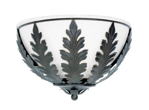 An elegant nature inspired design comes to light. Sculpted metal acanthus leaves adorn this classic crescent styled wall sconce which is highlighted with a stunning Light Beige Glass lens. The finial and decorative accents are featured in an Antique Silver finish. This stunning wall luminaire is custom crafted by highly skilled artisans in our 180;000 manufacturing facility in Yorkville; New York. Metal finishes; diffuser colors and fixture sizes can be customized to meet your needs. UL and cUL listed for dry and damp locations.