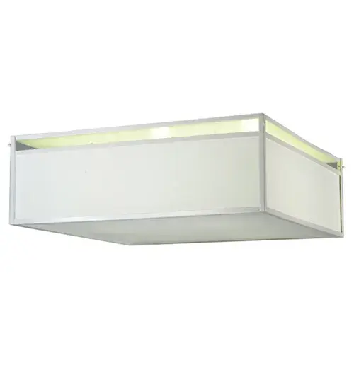 Rendering a clean and stunning architectural look; this streamlined geometric design features a White Textrene that is complemented with Satin White finished hardware and frame. This fixture is custom crafted in the USA. Custom sizes; styles; colors and dimmable energy efficient lamping options are available. The fixture is UL and cUL listed for dry and damp locations.