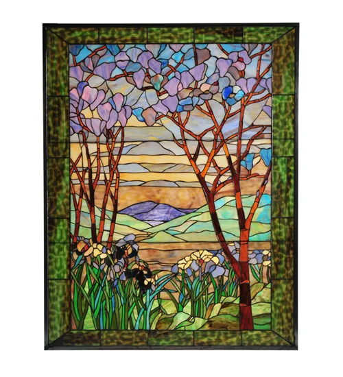 34.5"W X 44.25"H Tiffany Magnolia & Iris Stained Glass Window