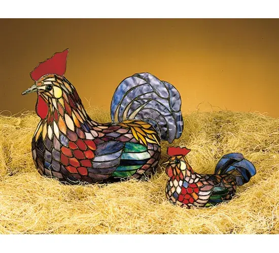 Rise and shine with this Rooster made from a cornucopia of colored art glass; individually cut; wrapped in copperfoil and soldered to create an accent lamp that puts the charm in country. - alternate view
