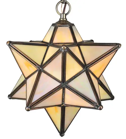 Grace your home with this timeless wall fixture. Dating back to Moravia hundreds of years ago; the Star was used to protect your home and bring good luck to your family. Handcrafted of sparkling Beige Iridescent Glass. The Moravian Star sconce features a Craftsman Brown finish. Each shade is created with Brass Channel Construction. Place these mini pendants in groups over bars; counters; islands and tables to create a stunning design statement. Overall height ranges from 12 to 47 inches as the chain length can be easily adjusted in the field to accommodate your specific lighting needs. Shade colors; metal finishes and sizes can be customized. UL and cUL listed for dry and damp locations