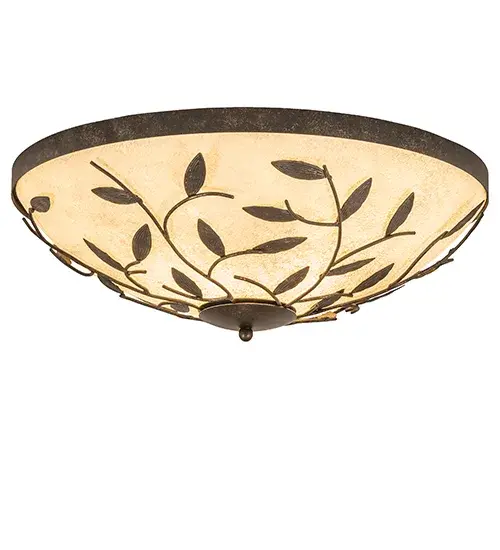 An appealing elaborate lighting design features delicate tree branches and leaves that appear ready to blossom. The stunning Handpainted Ivory Idalight is complemented with a frame and hardware featured in a Golden Bronze finish. Handcrafted in our manufacturing facility in Upstate New York; custom options include special sizes; finishes and designs; as well as dimmable energy efficient lamping options such as LED. The ceiling fixture is UL and cUL listed for dry and damp locations. - alternate view