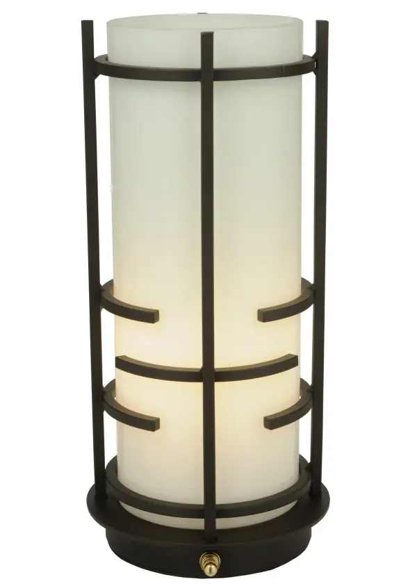 This alluring tabletop lantern features a unique motif reminiscent of the high art of the Art Deco era. This Revival Deco fixture is designed with a White Glass diffuser and enhanced with an Oil Rubbed Bronze finish. Handcrafted by highly skilled artisans in our 180;000 square foot manufacturing facility in Yorkville; New York. Lens colors; metal finishes and fixture sizes can be customized to your needs. UL and cUL listed for dry locations.