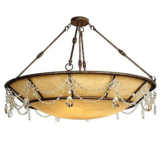 Unsurpassed elegance, grace and beauty are defined with Anika. This luxurious pendant features a curved Sahara Taupe Idalight diffuser. The handsome hardware is hand finished in Pompeii Gold. Handcrafted in our 180,000 square foot manufacturing facility in Yorkville, New York. A myriad of custom options include special sizes, styles and finishes. The Grandiose pendant is UL and cUL listed for damp and dry locations. Collection: Anika Finish: Pompeii Gold Glass: Sahara Taupe Width: 48.00" Height: 34.00" Length: 48.00" Weight: 68.00 lb Number of Bulbs: 8 Maximum Wattage: 60.00 W Bulb Type: A19 Bulb Base: E26 Country of Origin: USA Safety Rating: Damp