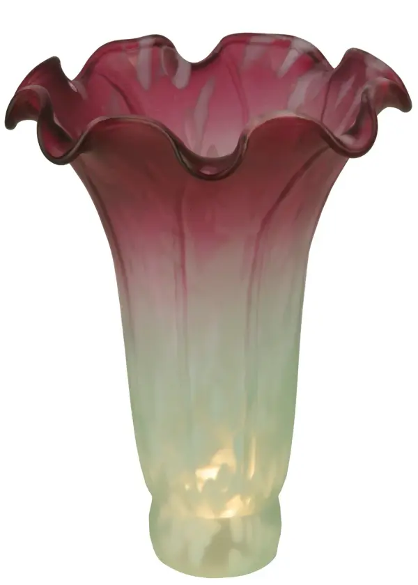 Inspired by Tiffany's famous Pond Lily design from the early 1900s... This delightful Pond Lily shade is mouth blown of Seafoam and Cranberry art glass. The Pond Lily shade can be paired with a base to produce a mini lamp, with hardware to create a stunning wall sconce or matched with other shades to build a beautiful ceiling fixture. The Pond Lily Shade is featured in our American designed, handcrafted Favrile Lighting Collection. Each shade is a unique work of art with color variations based on natural ingredients inherent in the glass. Contact us if color matching is critical when ordering multiple items. Collection: Seafoam/Cranberry Finish: Custom Glass: Seafoam/Cranberry Width: 4.00" Height: 6.00" Length: 4.00" Weight: 1.00 lb Number of Bulbs: 2 Bulb Type: A19 Bulb Base: Candelabra Material: Steel Country of Origin: CHINA Safety Listing: Dry Safety Rating: Dry