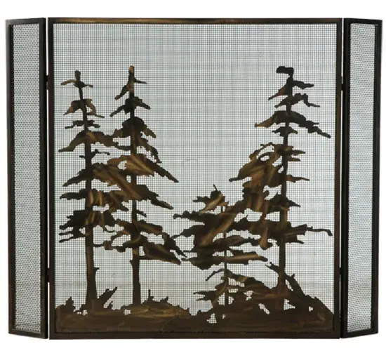 A Love for the Outdoors is the inspiration for this handsome Meyda Original Fireplace Screen with a mesh. This stunning fireplace screen highlights mesmerizing Pine Tree and woodland metal silhouettes that stand tall on this frame which is handcrafted with a Weave-Tex mesh background finished in Antique Copper. The Tall Pines Fireplace Screen is included in our American-made; American-designed; handcrafted Nature Inspired Collection. Manufactured in Yorkville; New York.