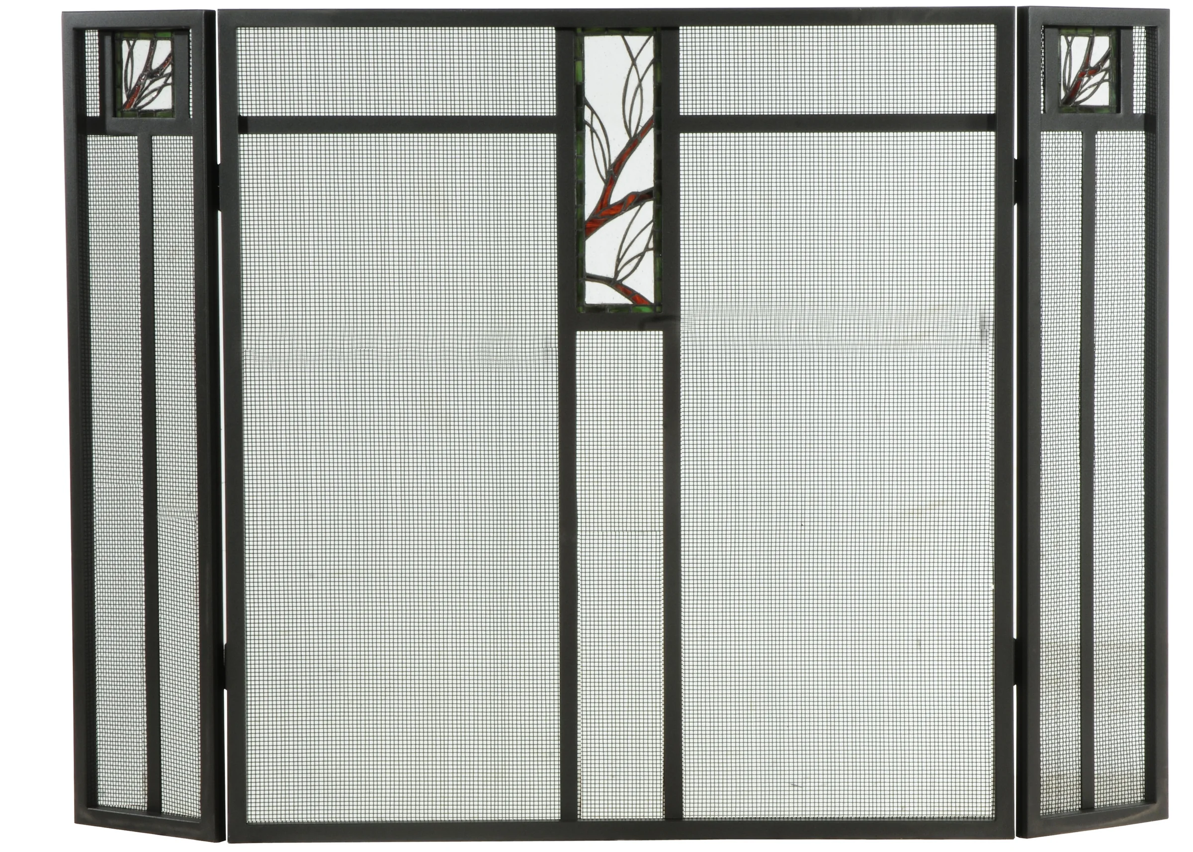 Pine Branch Fireplace Screen in Wrought Iron Mesh