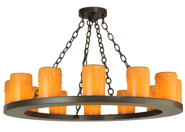 Replicating an old world chandelier of yore; Loxley was custom crafted with 12 Amber Cylindres on a decorative ring hand finished in Timeless Bronze. Ideal for illuminating dining areas; conference tables; lobbies and other residential and commercial spaces. Handcrafted by Meyda artisans in the USA; in our manufacturing facility in Yorkville; NY. Custom colors; styles and sizes available. Energy efficient lamping options.