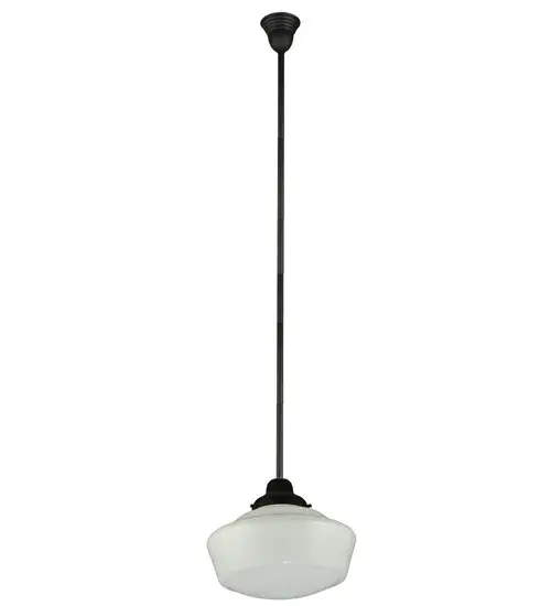 The Revival Schoolhouse glass reflects an authentic classic design. A perfectly formed shade is handcrafted of White Opal Schoolhouse Glass with rich artisanship and style. Originally used in private residences; schools; galleries and libraries; this Schoolhouse electrical reproduction pendant is stem hung and will illuminate a broad range of interiors today. The Brass pendant is enhanced with a Textured Black finish and provides ambient lighting. The Revival Traditional Globe Pendant is featured in our American designed; handcrafted Schoolhouse Lighting Collection. UL and cUL listed for dry and damp locations. - alternate view