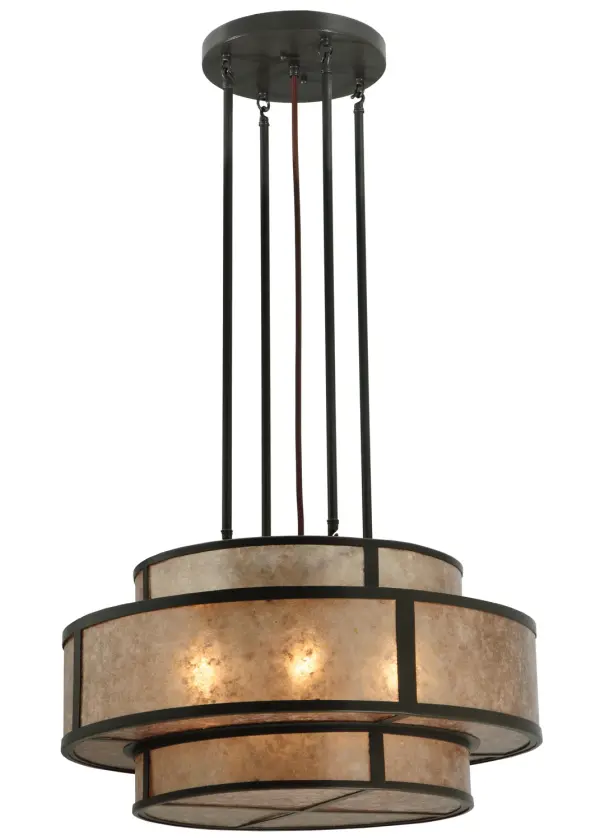 This stunning pendant features three tiers of Silva Mica shades with a matching bottom diffuser and hardware offered in a Timeless Bronze finish. It is ideal for illuminating entryways and dining spaces from Amherst, Massachusetts, to Richmond, Virginia, to St. Paul, Minnesota. The Andreas II Pendant is included in the American-made, American-designed, handcrafted Personalized Collection and manufactured in Yorkville, New York. It is UL and cUL listed for dry and damp locations. Collection: Andreas Ii Finish: Timeless Bronze Glass: Silver Mica Notes: Custom Crafted In Yorkville, New York Please Allow 30 Days Width: 24.00" Height: 41.00" Length: 24.00" Weight: 19.00 lb Number of Bulbs: 6 Maximum Wattage: 60.00 W Bulb Type: A19 Bulb Base: E26 Material: Steel Country of Origin: USA Safety Listing: Damp Safety Rating: Damp