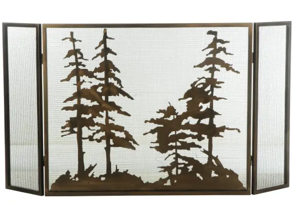 A Love for the Outdoors inspires this exquisite Meyda Original Fireplace Decor. Illuminate the hearth of your home with gorgeous; custom-crafted metal fireplace screens that add a warm; cozy touch to any living space. This stunning adjustable fireplace screen features mesmerizing Tall Pine Tree and woodland metal silhouettes with Weave-Tex mesh finished in Antique Copper. This gorgeous fireplace screen is handcrafted with two side panels that can be adjusted with the touch of a hand. The Tall Pines Fireplace Screen is included in our American-made; American-designed; handcrafted Fireplace Decor Collection and manufactured in Yorkville; New York. Upstate New York's adventurous playland; known as the Adirondack Mountains; with its many breathtaking forests; lakes; and rivers; is the spiritual birthplace of Meyda and inspires our rustic-themed collections.