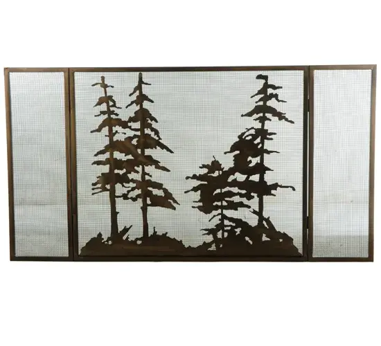 A Love for the Outdoors inspires this exquisite Meyda Original Fireplace Decor. Illuminate the hearth of your home with gorgeous; custom-crafted metal fireplace screens that add a warm; cozy touch to any living space. This stunning adjustable fireplace screen features mesmerizing Tall Pine Tree and woodland metal silhouettes with Weave-Tex mesh finished in Antique Copper. This gorgeous fireplace screen is handcrafted with two side panels that can be adjusted with the touch of a hand. The Tall Pines Fireplace Screen is included in our American-made; American-designed; handcrafted Fireplace Decor Collection and manufactured in Yorkville; New York. Upstate New York's adventurous playland; known as the Adirondack Mountains; with its many breathtaking forests; lakes; and rivers; is the spiritual birthplace of Meyda and inspires our rustic-themed collections. - alternate view