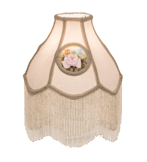 12" Wide Reverse Painted Roses W/Beads Shade