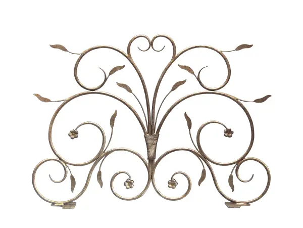 A stunning Nouveau design defines this graceful decorative fireplace screen. Hand Forged Iron Scrollwork is featured in a Corinth finish. Custom crafted by highly skilled artisans in our 180;000 square foot manufacturing facility in Yorkville; New York. Metal finishes; designs and sizes can be customized to your needs.
