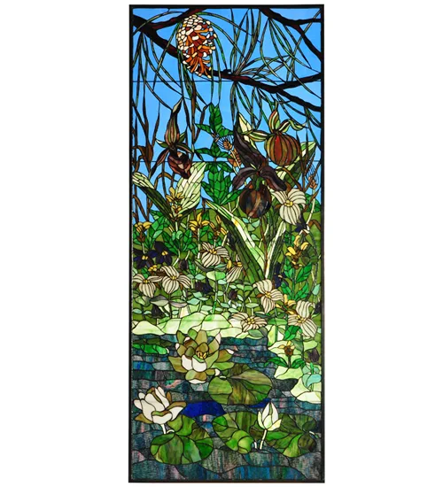24.25"W X 59.5"H Woodland LilyPond Stained Glass Window
