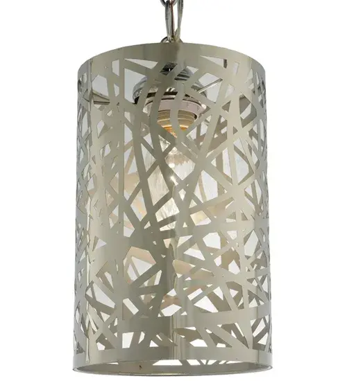 Breathtaking silhouettes of a bird's nest branches and twigs illuminate brilliantly in this extraordinary lighting design. This Solid Iron with Chrome finish cylindrical mini pendant is perfect for placement in a row above an island, counter, bar or dining table for a wide range of lighting applications. Collection: Bird'S Nest Finish: Stainless Steel Width: 6.00" Height: 16.00" Length: 6.00" Weight: 2.00 lb Number of Bulbs: 1 Maximum Wattage: 60.00 W Bulb Type: E26 Bulb Base: Medium Material: Steel Country of Origin: CHINA Safety Rating: Dry