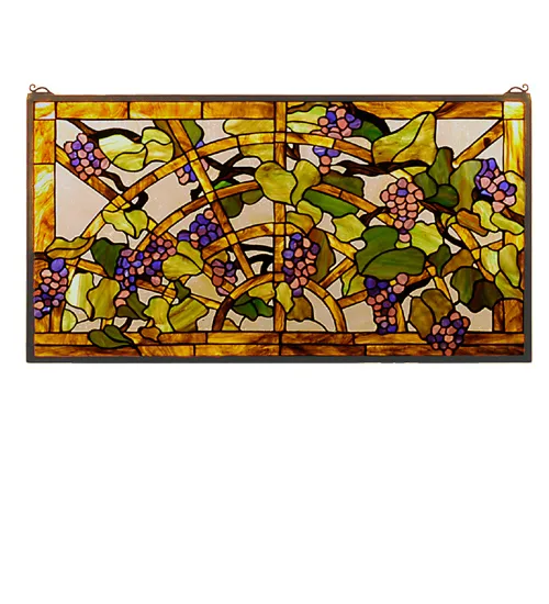 32"W X 17"H Tiffany Grape Arbor Stained Glass Window