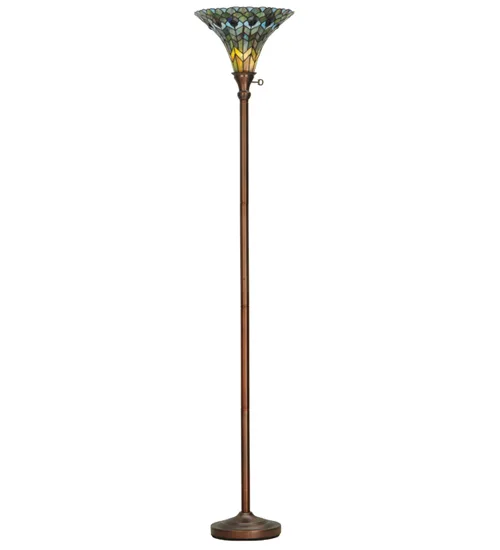 73" High Tiffany Jeweled Peacock Torchiere