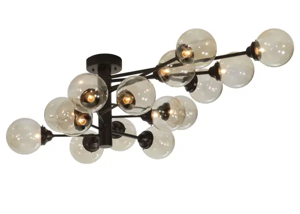 Every Meyda Tiffany item is a unique handcrafted work of art. Natural variations in the wide array of materials that we use to create each Meyda product make every item a masterpiece of its own. Photographs are a general representation of the product. Colors and designs will vary. Collection: Galaxy Finish: Mahogany Bronze Glass: Grey Notes: Custom Crafted In Yorkville, New York Please Allow 30 Days Width: 46.00" Height: 22.00" Length: 64.00" Weight: 25.00 lb Extension from Wall: 46.00" Number of Bulbs: 15 Maximum Wattage: 25.00 W Bulb Type: A19 Bulb Base: E26 Material: Steel Country of Origin: USA Safety Listing: Damp Safety Rating: Damp