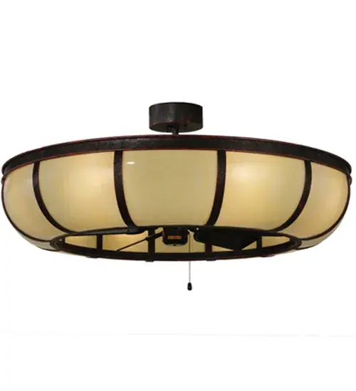Evocative of the Craftsman period; this handsome fan integrated lighting fixture adds warmth and authentic appeal to interior spaces while creating a visually pleasing experience. A stunning Cre'me Carrare Idalight shade is complemented with an Oil Rubbed Bronze finished frame and hardware. In summer; the fan pushes down a windchill that circulates to keep the space cool and comfortable. In winter; the fan is reversed to pull the room air up towards the ceiling and force the warm air back down into your space. The Prime Dome Chandel-Air is featured in our American made; American designed handcrafted Chandel-Air Collection. Manufactured in Yorkville; New York. UL and cUL listed for dry and damp locations. - alternate view