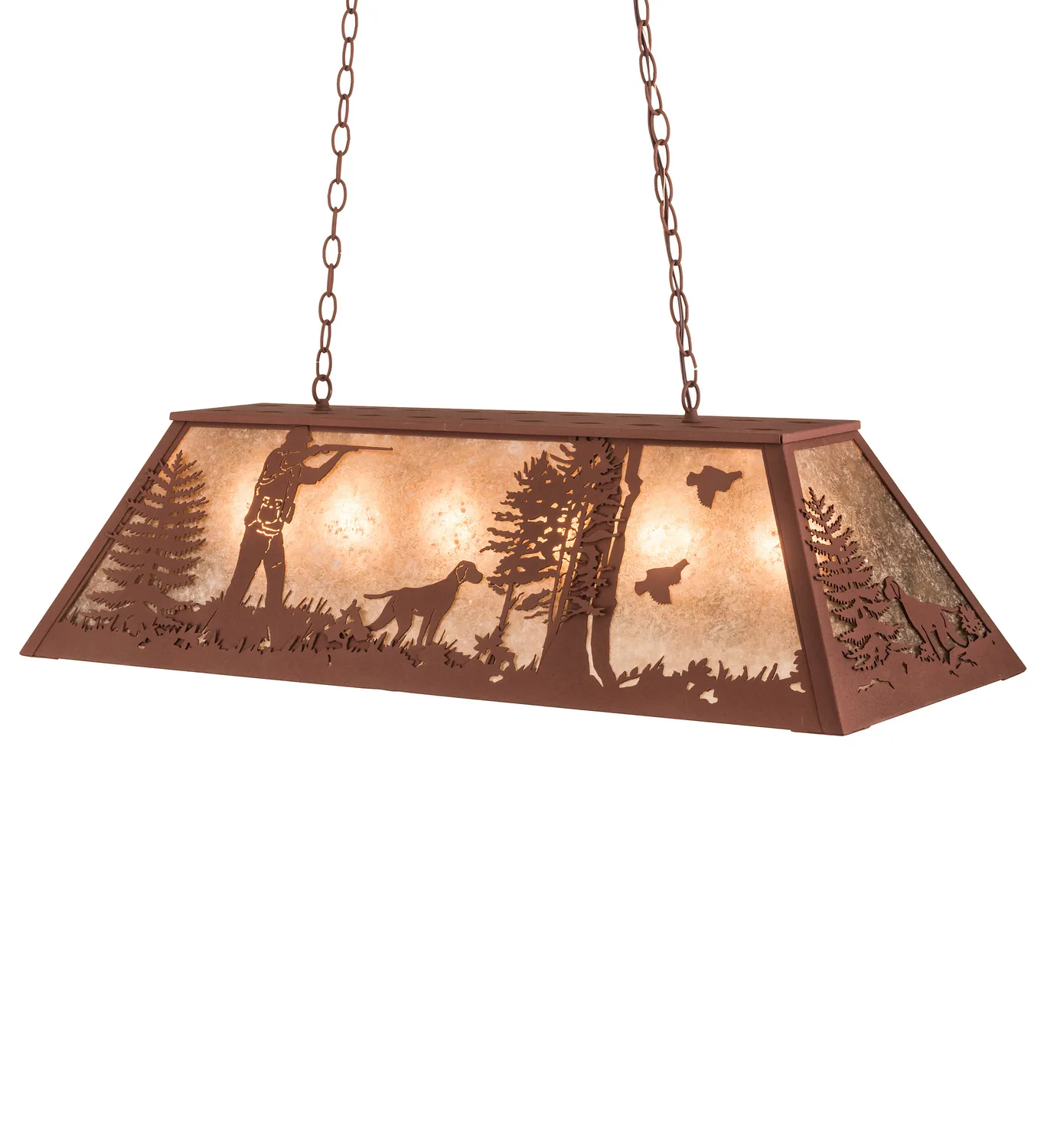 Quail Hunter Six Light Oblong Pendant in Rust