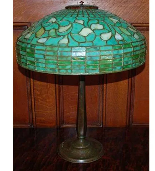 23.5" High Authentic Tiffany Turning Leaf Table Lamp