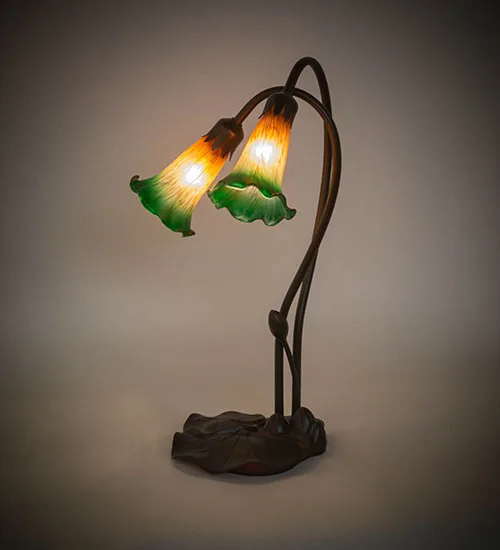 16" High Amber/Green Pond Lily 2 LT Accent Lamp
