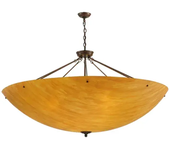 Bring a clean, understated transitional look into a residential, commercial, hotel or restaurant with the Madison Inverted Pendant. Ideal for foyers, lobbies and other large spaces, this fixture is designed with a classic Ambra Siena Idalight shade and complemented with Antique Rust finished hardware. Custom crafted by Meyda artisans in the USA. Custom options include special sizes, designs and finishes, as well as dimmable energy efficient lamping options. The pendant is UL Listed for dry and damp locations. Collection: Madison Finish: Antique Rust Glass: Ambra Siena Idalight Width: 60.00" Height: 35.00" Length: 60.00" Weight: 40.00 lb Extension from Wall: 16.50" Number of Bulbs: 12 Maximum Wattage: 40.00 W Bulb Type: A19 Bulb Base: E26 Material: Steel Country of Origin: USA Safety Listing: Damp Safety Rating: Damp - alternate view