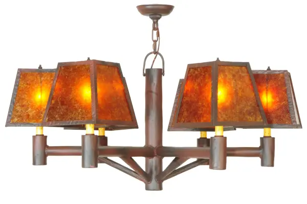Every Meyda Tiffany item is a unique handcrafted work of art. Natural variations in the wide array of materials that we use to create each Meyda product make every item a masterpiece of its own. Photographs are a general representation of the product. Colors and designs will vary. Collection: Rocky Mountain Finish: Rust/Wrought Iron Glass: Amber Mica Width: 40.00" Height: 22.50" Length: 40.00" Weight: 38.00 lb Number of Bulbs: 6 Maximum Wattage: 40.00 W Bulb Type: CA7 Bulb Base: E12 Material: Steel Country of Origin: USA Safety Listing: Damp Safety Rating: Damp