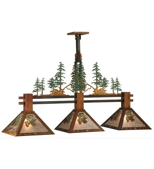 Every Meyda Tiffany item is a unique handcrafted work of art. Natural variations in the wide array of materials that we use to create each Meyda product make every item a masterpiece of its own. Photographs are a general representation of the product. Colors and designs will vary. Collection: Winter Pine Finish: Vintage Copper/Green Trees & Needles Glass: Silver Mica Width: 11.75" Height: 30.00" Length: 44.25" Weight: 20.00 lb Extension from Wall: 11.75" Number of Bulbs: 3 Maximum Wattage: 60.00 W Bulb Type: A19 Bulb Base: E26 Material: Steel Country of Origin: USA Safety Listing: Damp Safety Rating: Damp - alternate view